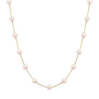 PearLustre by Imperial 14k Gold Dyed Pink Freshwater Cultured Pearl Station Necklace