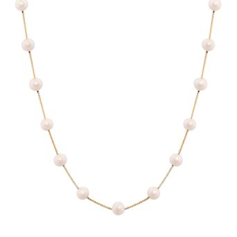 PearLustre by Imperial 14k Gold Dyed Pink Freshwater Cultured Pearl Station Necklace