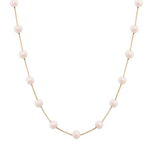 14k Gold Dyed Pink Freshwater Cultured Pearl Station Necklace