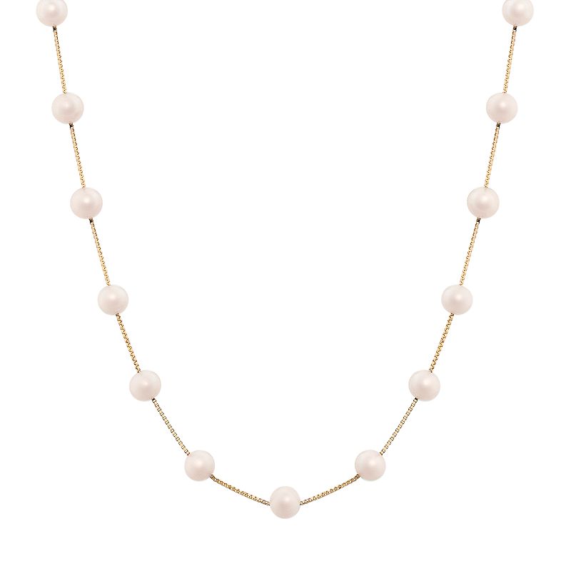 14k Gold Dyed Pink Freshwater Cultured Pearl Station Necklace, Womens, Si