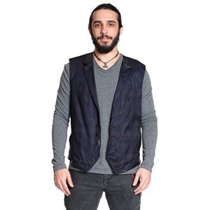 Men's Excelled Faux-Leather Trim Plaid Vest