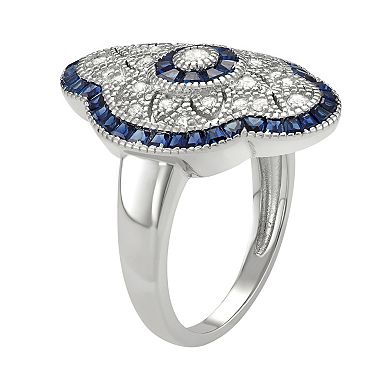 Sterling Silver Lab-Created White & Blue Sapphire Art Deco Ring
