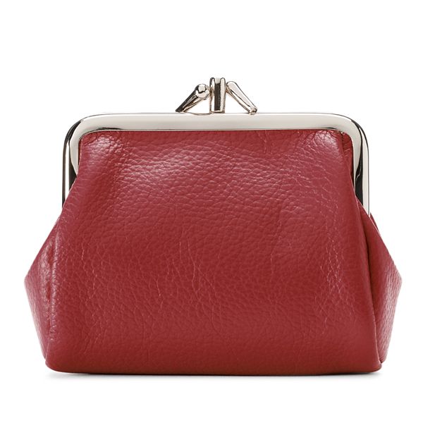 Leather Kiss Lock Coin Purse - Red