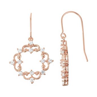 Classic Treasures 18k Rose Gold Over Silver Lab-Created White Sapphire Filigree Drop Earrings