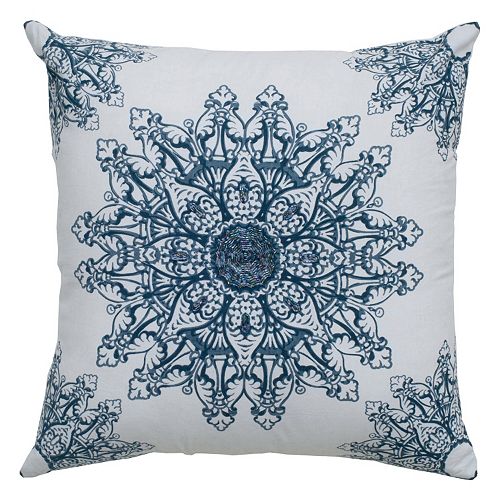 Rizzy Home Floral Blue Throw Pillow