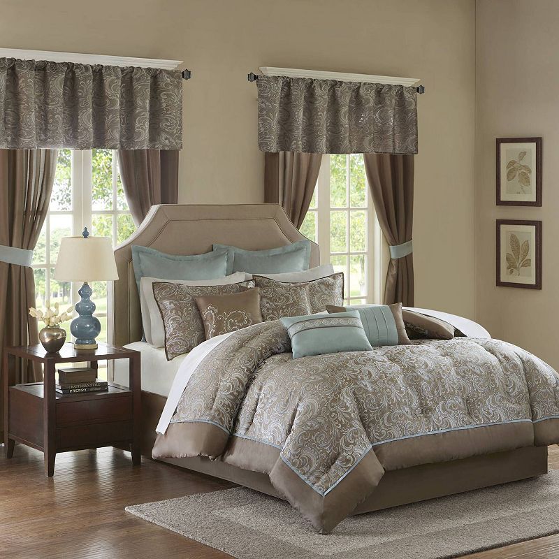 Madison Park Essentials Brystol 24-Piece Microfiber Comforter Set - Blue/Brown