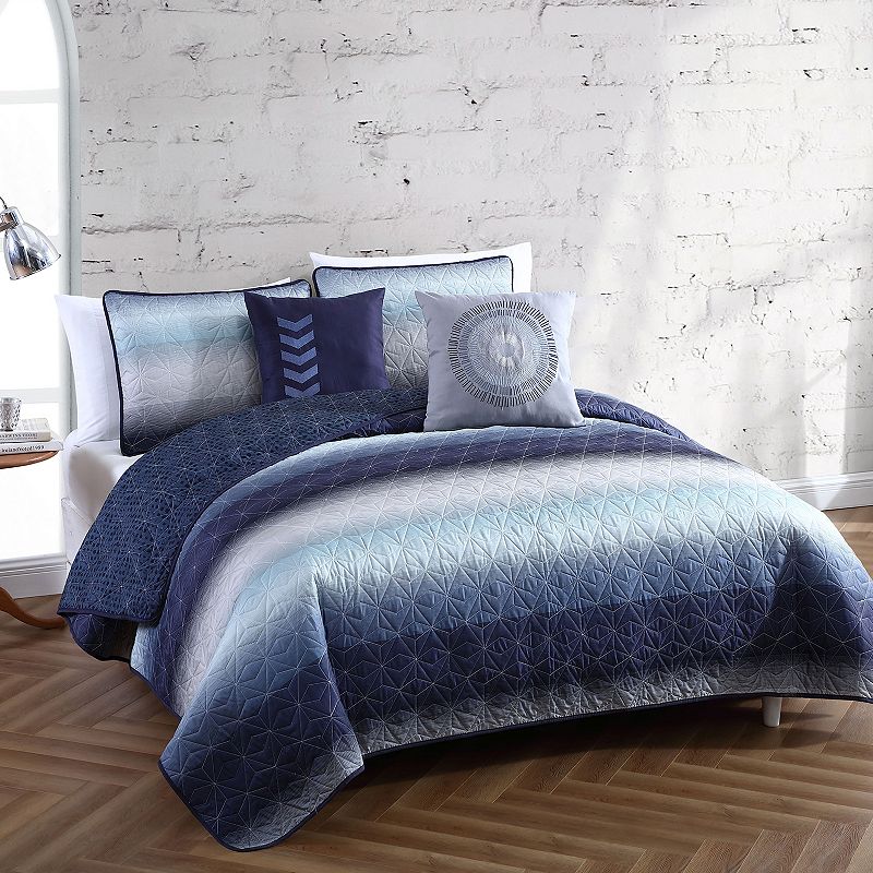 Avondale Manor Cypress Quilt Set with Throw Pillows, Blue, King