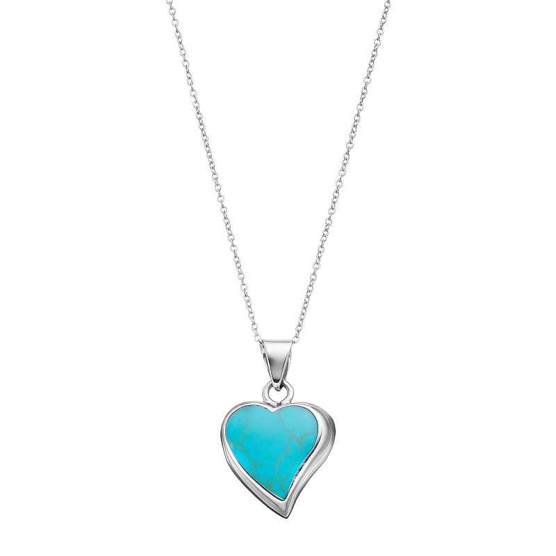 Sterling Silver Simulated Turquoise Heart Pendant Necklace, Womens, Size: