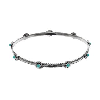 Athra NJ Inc Sterling Silver Simulated Turquoise Flower Bangle Bracelet