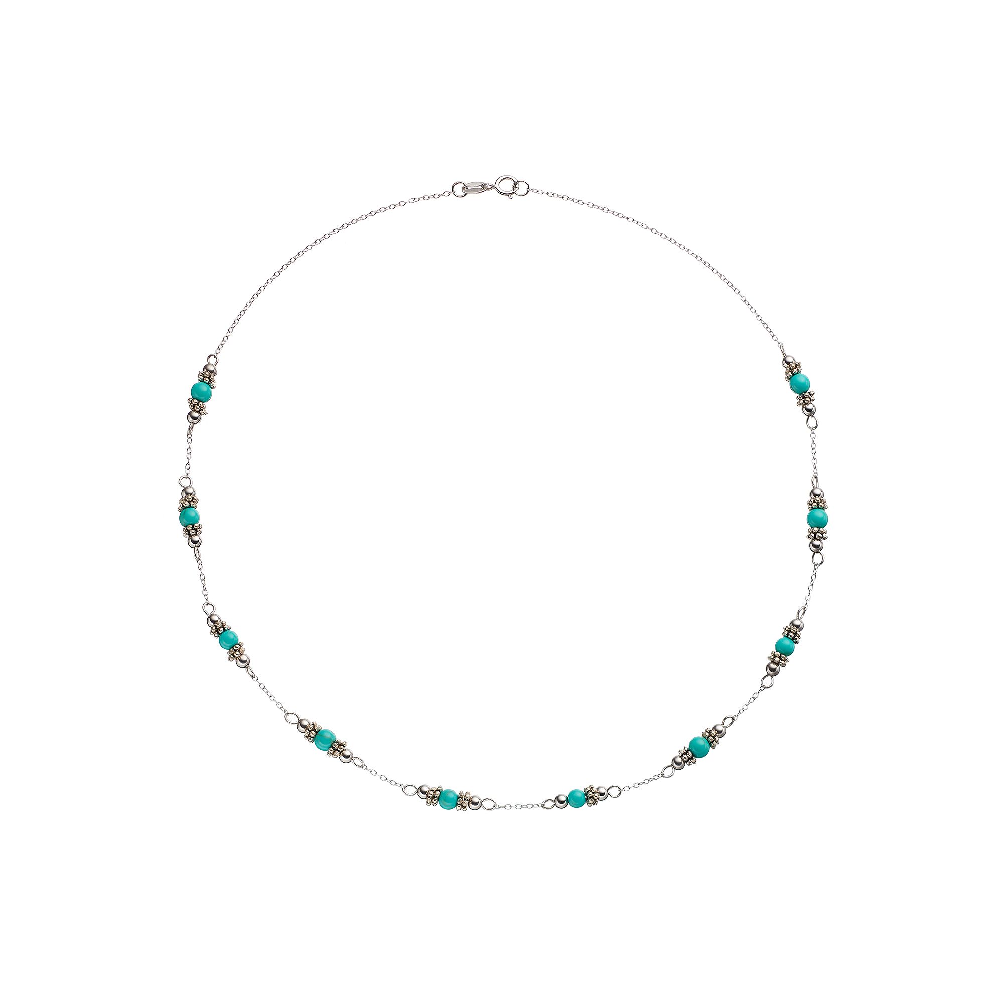 Sterling Silver Simulated Turquoise Beaded Station Necklace, Womens, Size