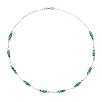 Athra NJ Inc Sterling Silver Simulated Turquoise Beaded Station Necklace
