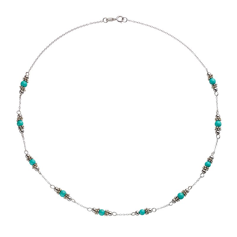 Sterling Silver Simulated Turquoise Beaded Station Necklace, Womens, Size