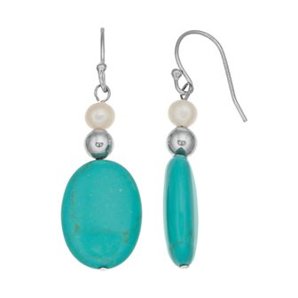 Athra NJ Inc Sterling Silver Simulated Turquoise & Freshwater Cultured Pearl Drop Earrings