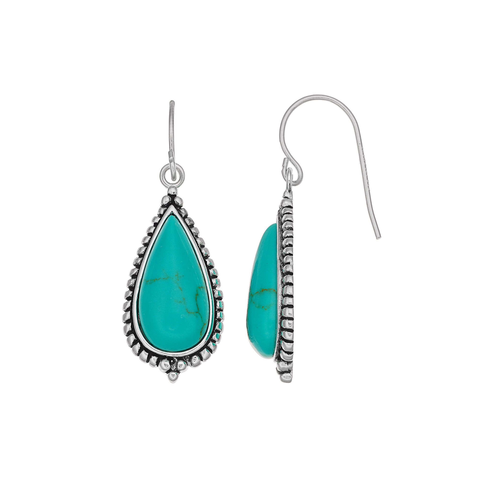 Sterling Silver Simulated Turquoise Teardrop Earrings, Womens, Blue