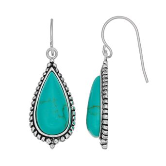 Athra NJ Inc Sterling Silver Simulated Turquoise Teardrop Earrings