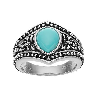 Athra NJ Inc Sterling Silver Simulated Turquoise Cabochon Ring