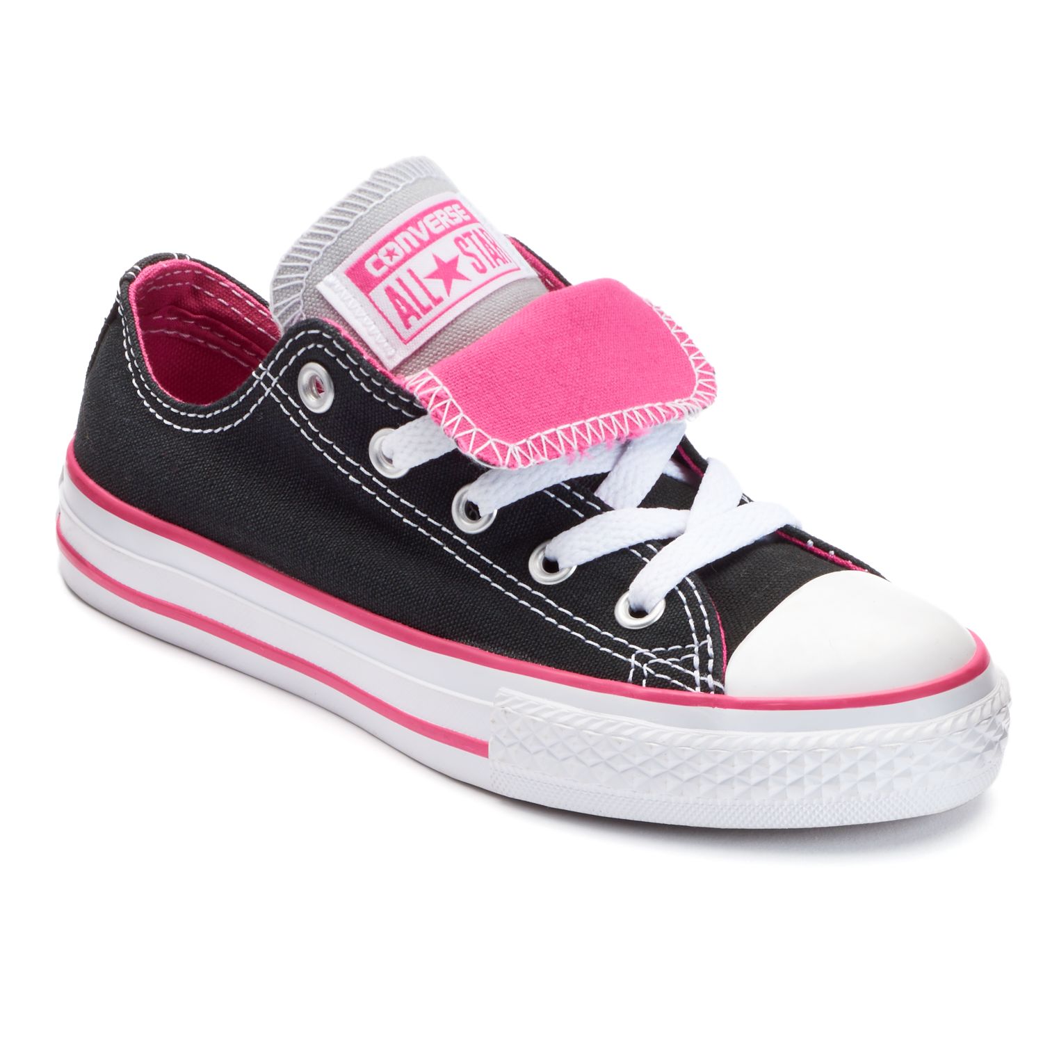 converse double tongue black and pink