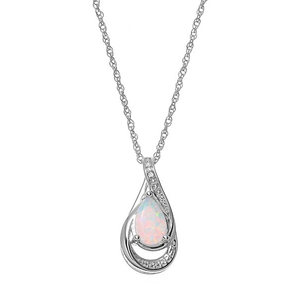Sterling Silver Lab-Created Opal & Lab-Created White Sapphire Teardrop ...