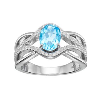 Sterling Silver Swiss Blue Topaz & Lab-Created White Sapphire Swirl Ring