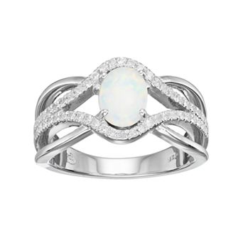 Sterling Silver Lab-Created White Opal & Lab-Created White Sapphire Swirl Ring