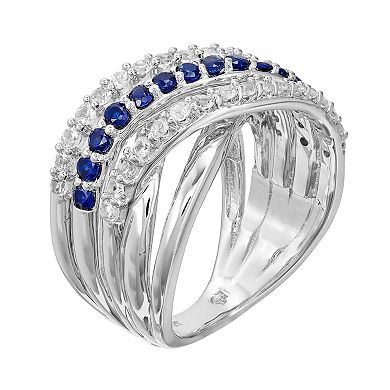 Sterling Silver Lab-Created Blue & White Sapphire Crisscross Ring