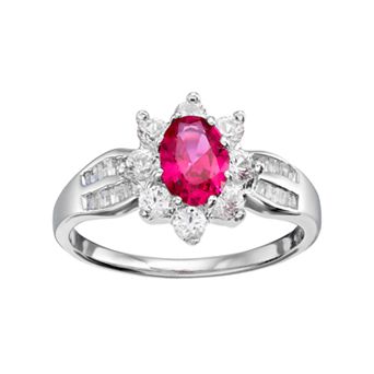 Sterling Silver Lab-Created Ruby & Lab-Created White Sapphire Flower Ring
