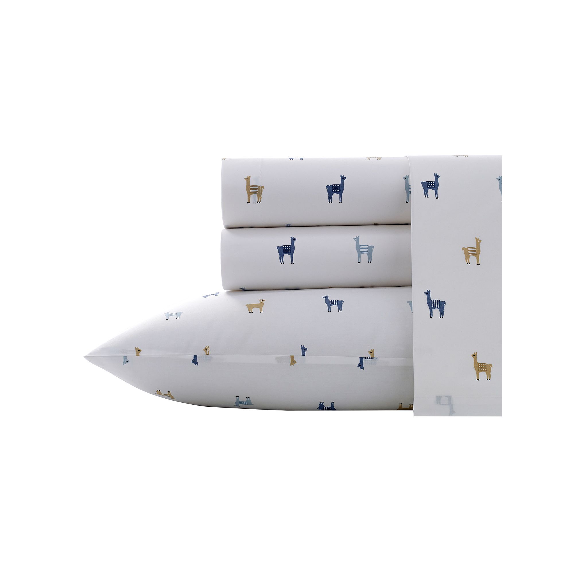 Poppy & Fritz Percale Sheet Set, Blue Llamas