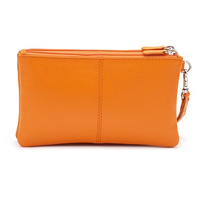 ili Double-Zip Leather Wristlet