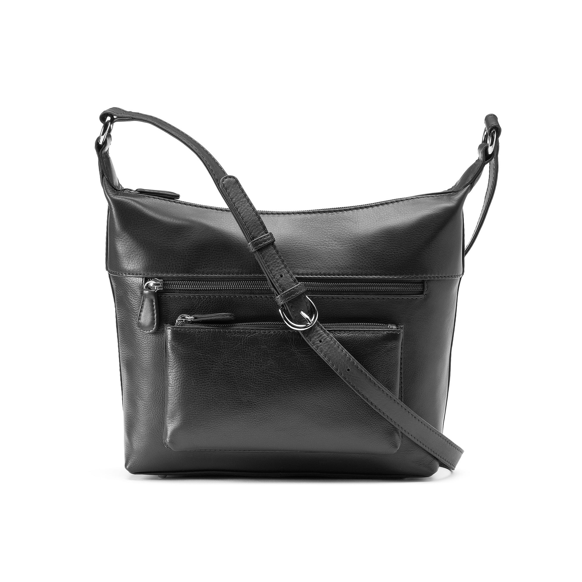 ili Leather Front Pocket Crossbody Bag, Black