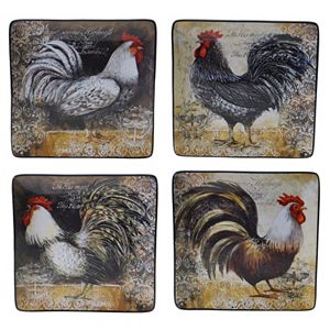 Certified International Vintage Rooster 4-pc. Square Dinner Plate Set