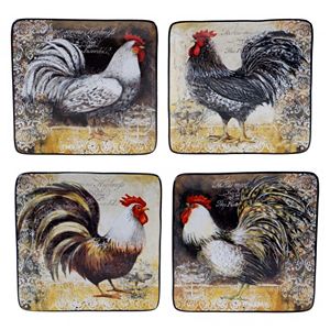 Certified International Vintage Rooster 4-pc. Square Dessert Plate Set