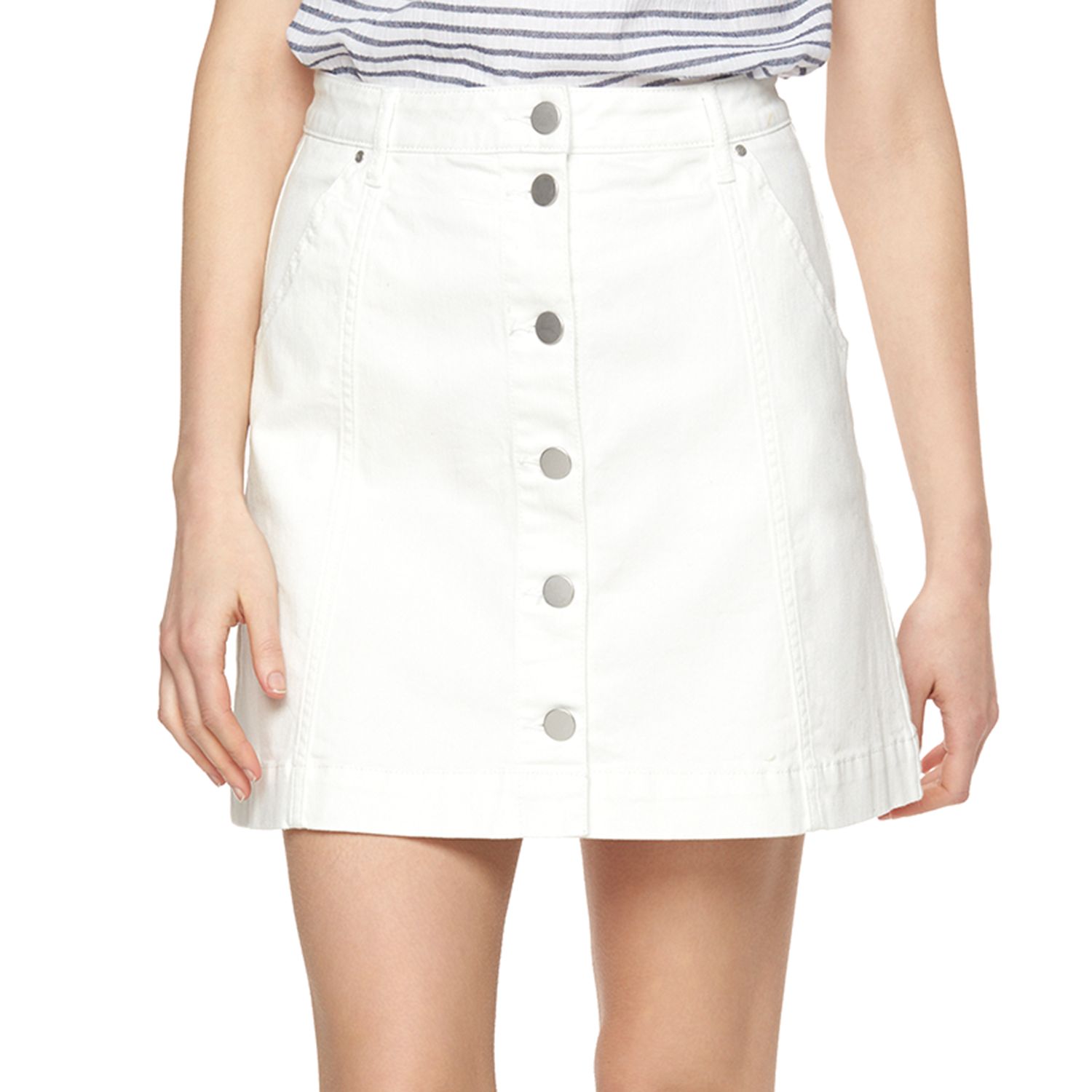 white jean button skirt