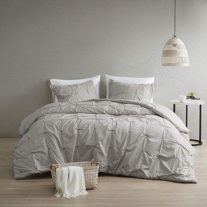 INK+IVY Masie 3-piece Duvet Cover Set with Shams, Light Grey, King