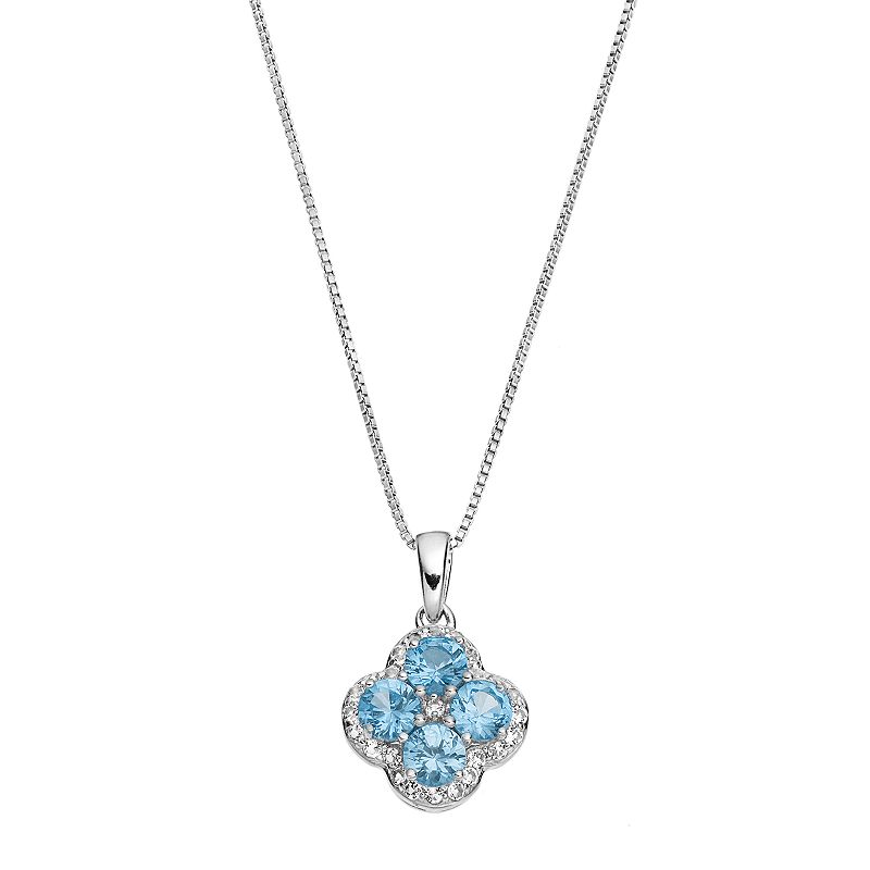 Gemminded Sterling Silver Blue & White Topaz Flower Pendant Necklace, Wome