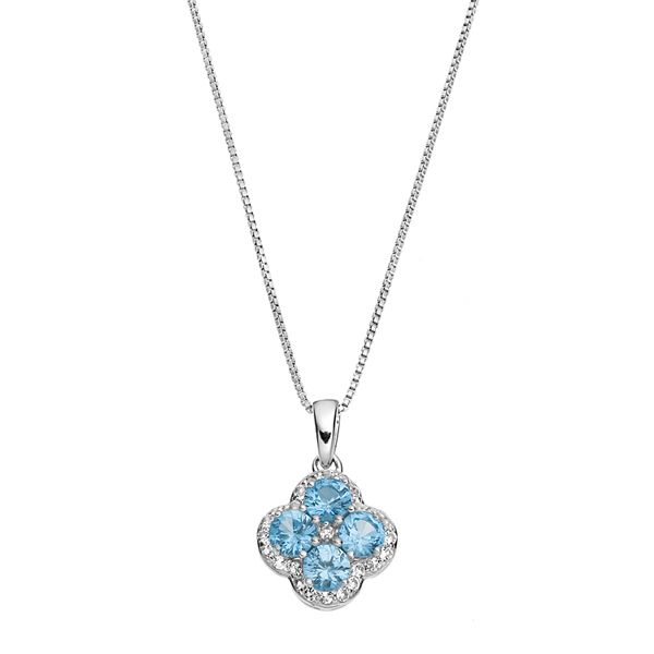 Gemminded Sterling Silver Blue & White Topaz Flower Pendant Necklace
