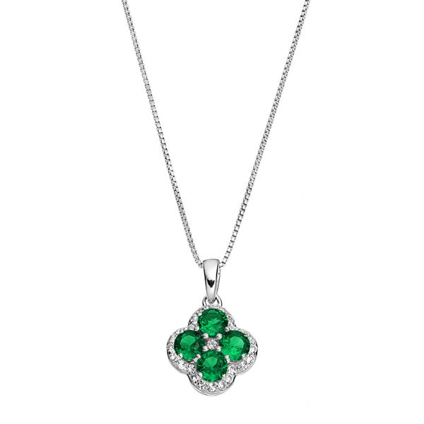 Gemminded Sterling Silver Lab-Created Emerald & White Topaz Flower ...