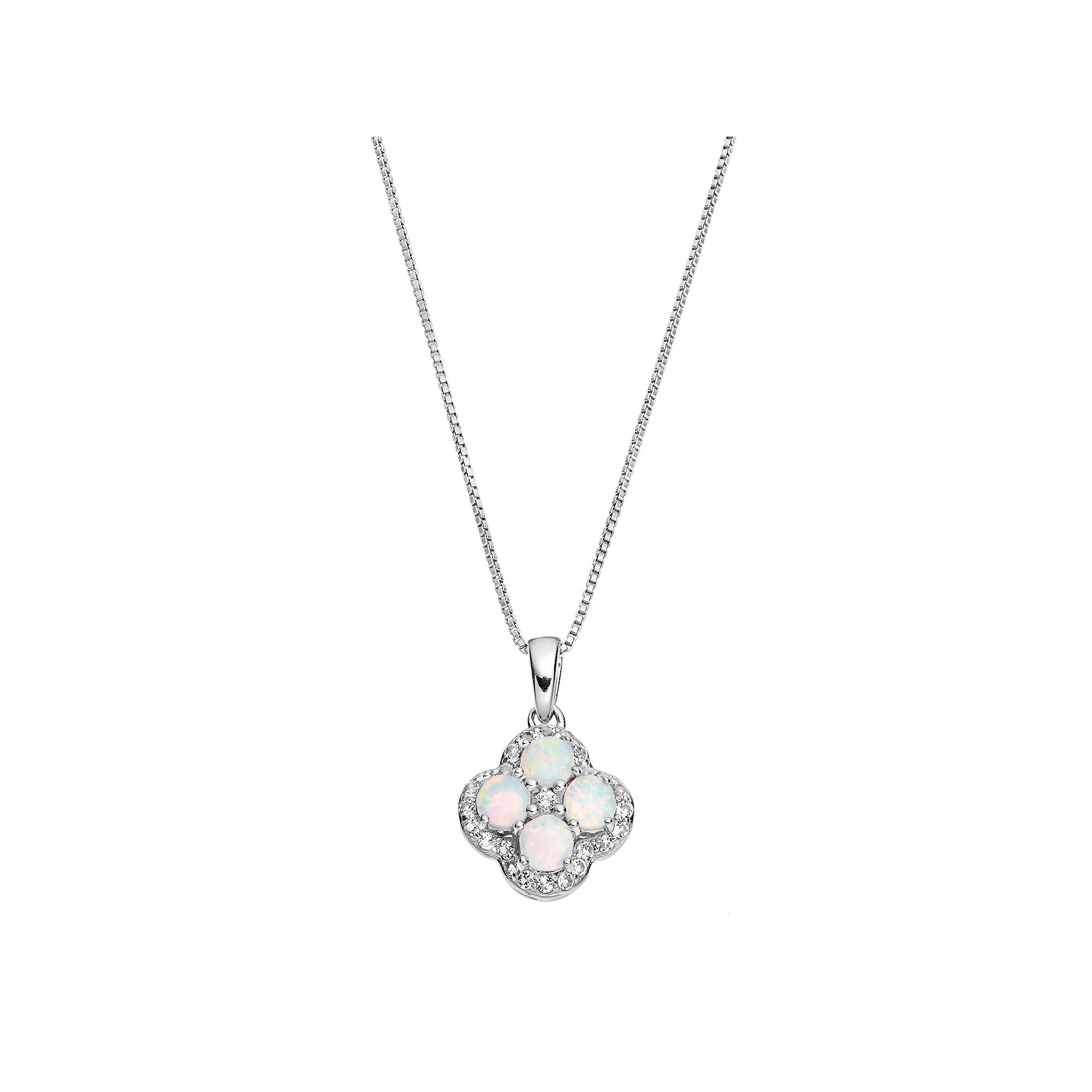 Gemminded Sterling Silver Lab-Created White Opal & White Topaz Flower Pend