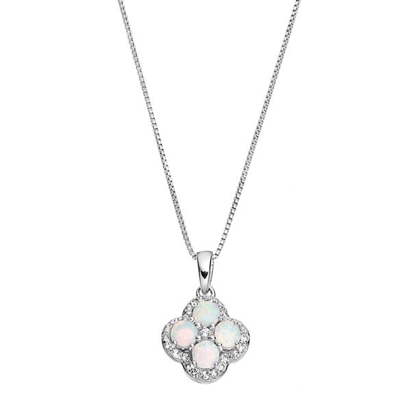 Gemminded Sterling Silver Lab-Created White Opal & White Topaz Flower ...