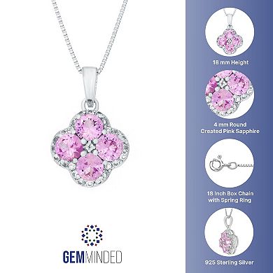 Gemminded Sterling Silver Lab-Created Pink Sapphire & White Topaz Flower Pendant Necklace