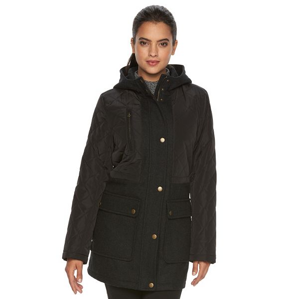 Women's Apt. 9® Hooded Quilted Wool Blend Anorak Jacket