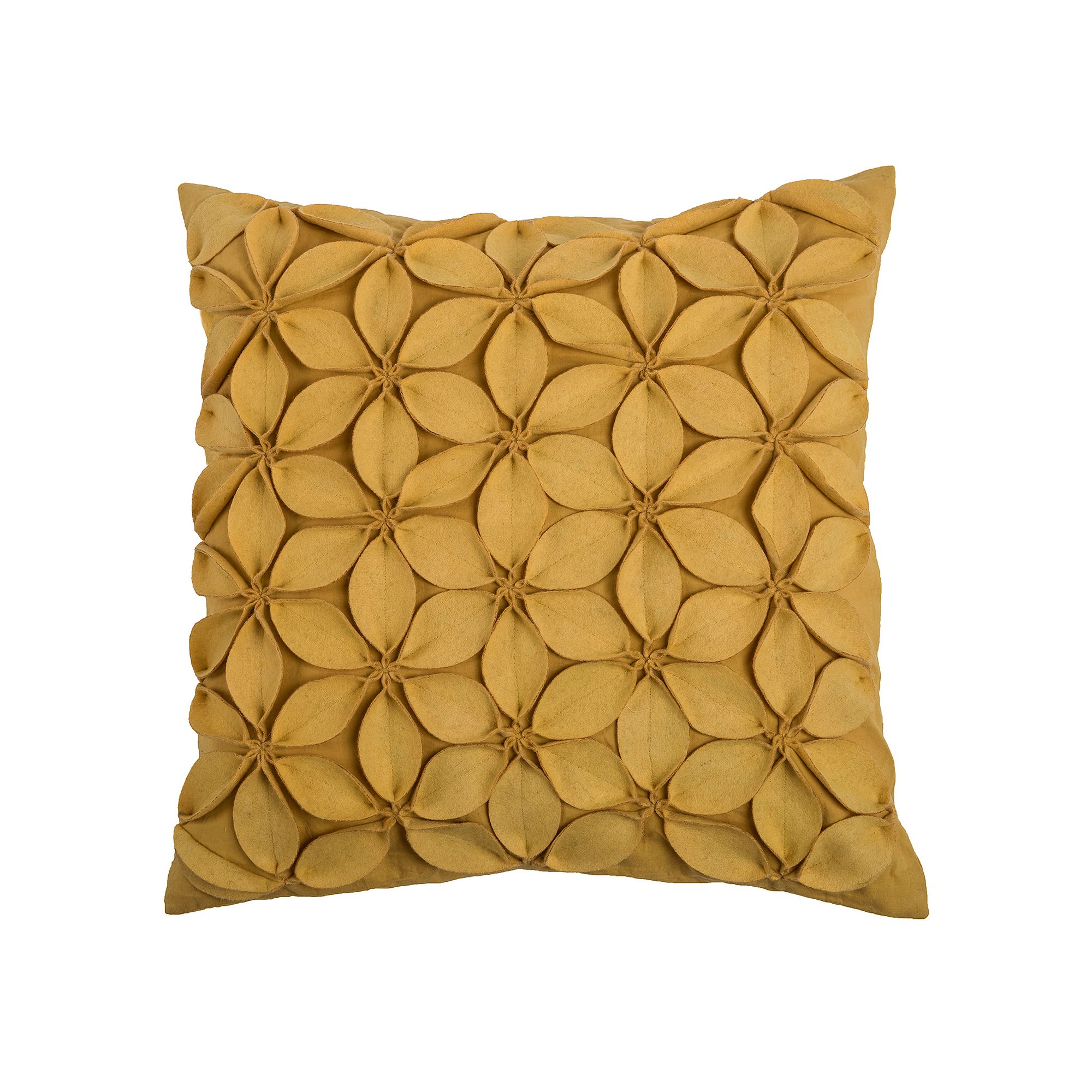 Rizzy Home Applique Felt Leaves Throw Pillow, Yellow