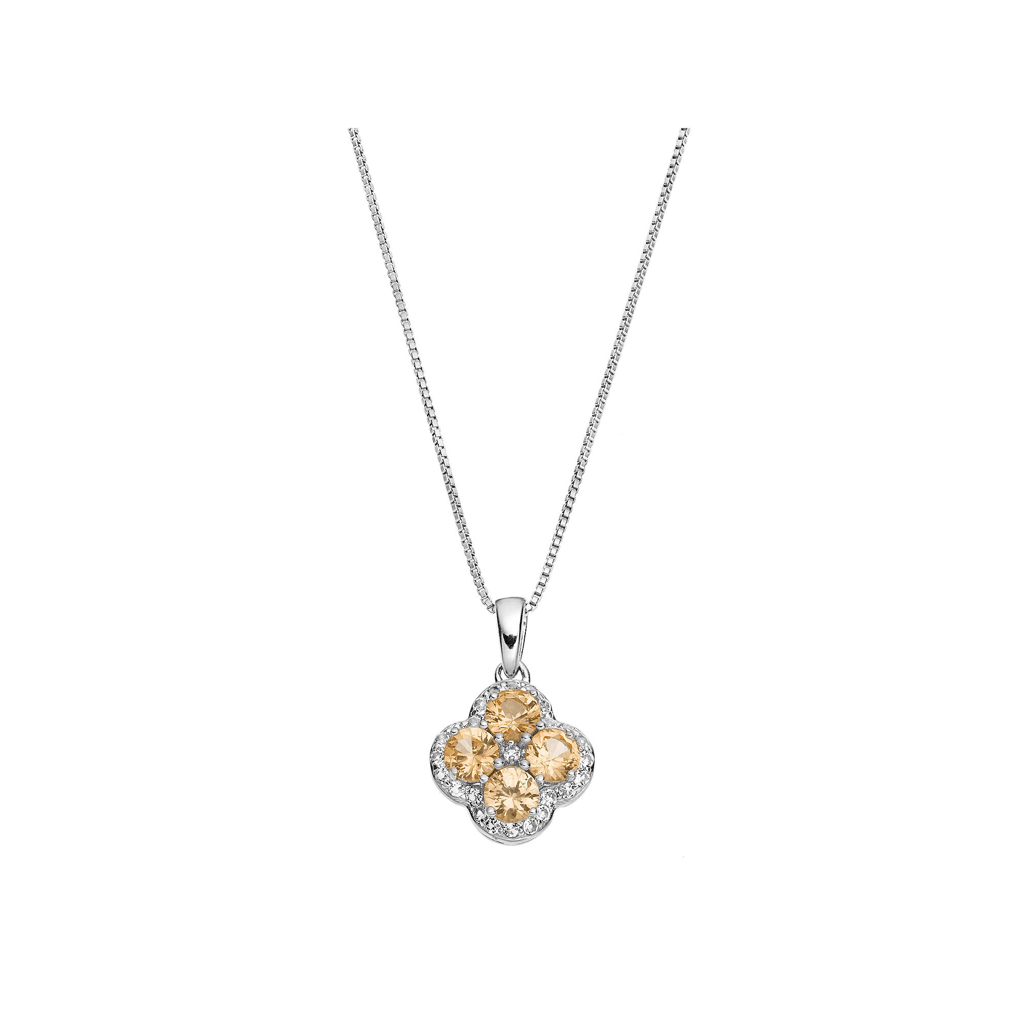 Gemminded Sterling Silver Citrine & White Topaz Flower Pendant Necklace, W