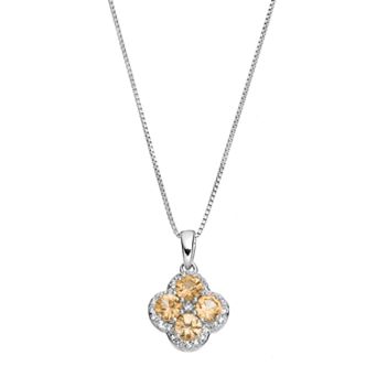 Gemminded Sterling Silver Citrine & White Topaz Flower Pendant Necklace