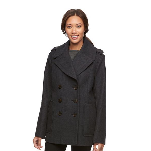 Women's Croft & Barrow® Double-Breasted Wool Blend Peacoat