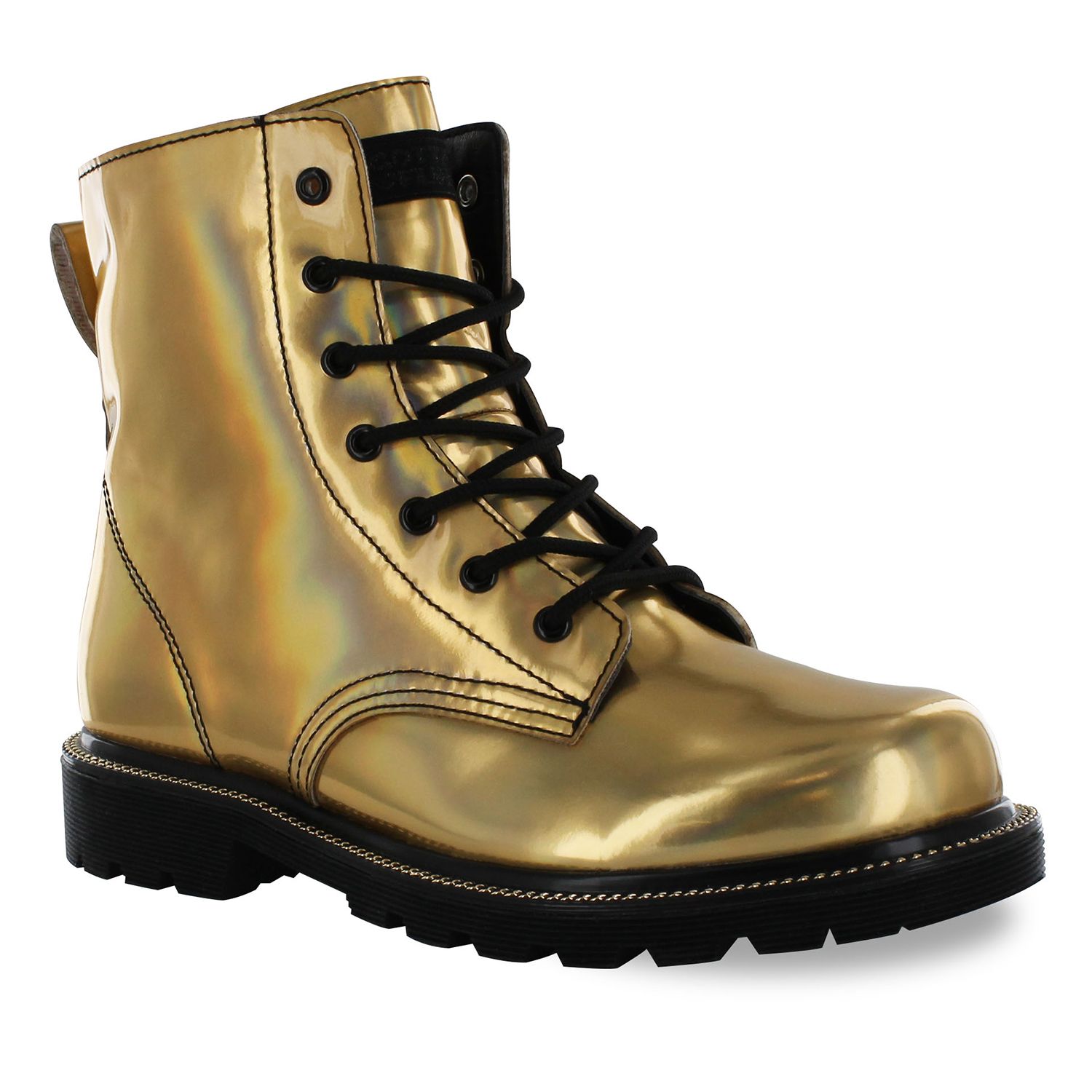 black and gold combat boots