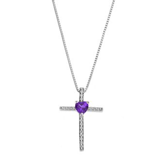 Gemminded Sterling Silver Amethyst Cross Pendant Necklace