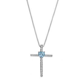 Gemminded Sterling Silver Blue Topaz Cross Pendant Necklace