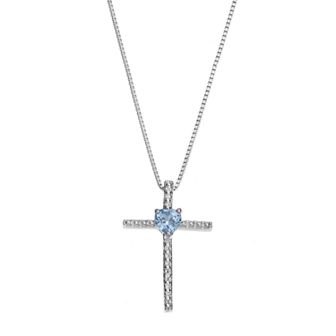 Gemminded Sterling Silver Lab-Created Aquamarine Cross Pendant Necklace