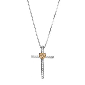 Gemminded Sterling Silver Citrine Cross Pendant Necklace