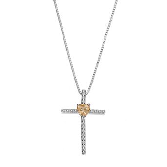 Gemminded Sterling Silver Citrine Cross Pendant Necklace
